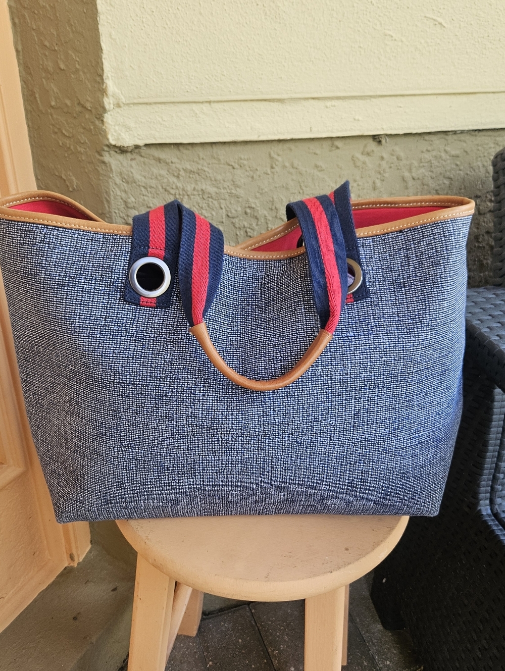 J. Mc LAUGHLIN Handbag, Bucket Bag Purse, Blue Handbag